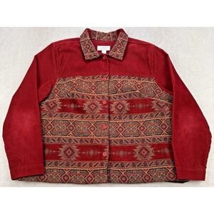 VTG CJ Banks Fair‎ Isle Shacket Women X Red Corduroy Aztec Full Button